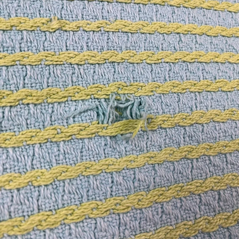 Vtg Knit Blanket Blue Yellow Fringe Unisex Cotton Throw Blanket‎